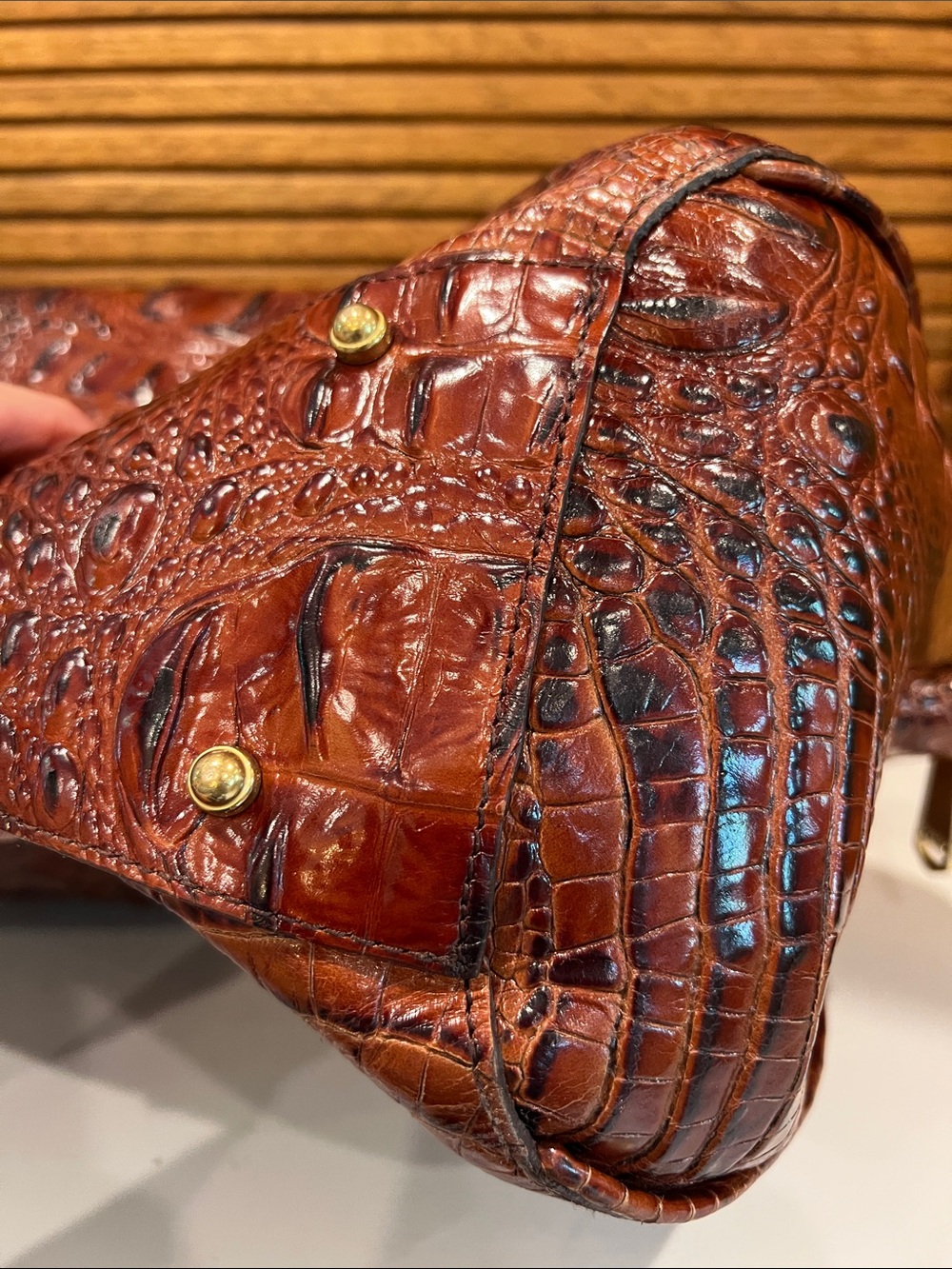 EUC Brahmin Satchel in Pecan Melbourne Croc Embossed Leather Luxury bag, purse - Picture 11 of 17